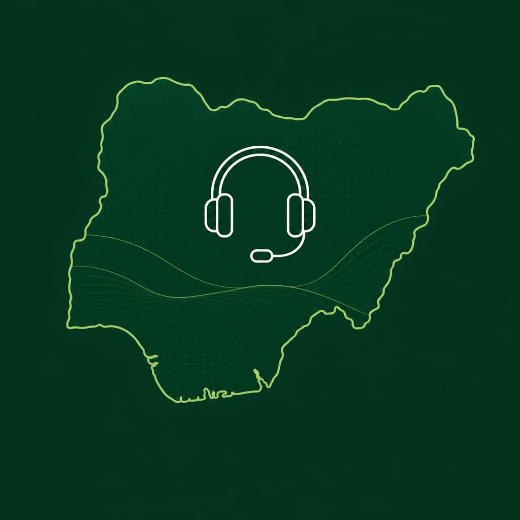 Nigeria map with GoodGoods call center headset — order confirmation across Nigeria